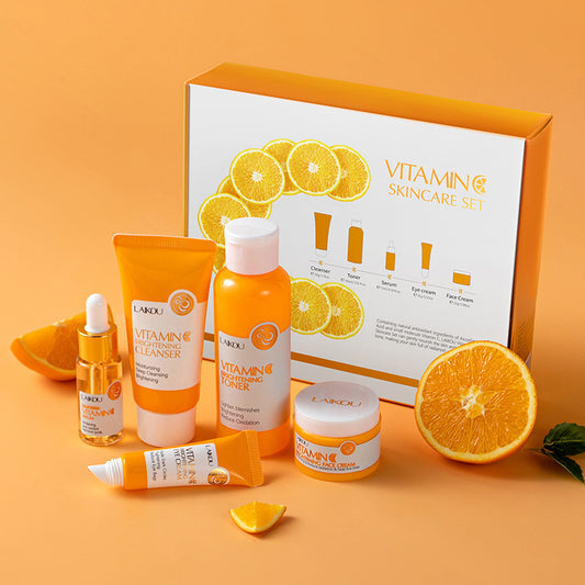 LAIKOU Vitamin C Series Skin Care Product Set 5-piece Set Of Cleansing And Brightening Water Essence Eye Cream Essence Cream