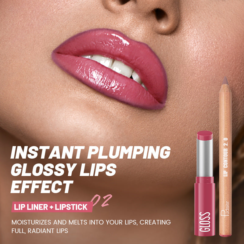 مجموعة أحمر شفاه ومحدد شفاه مطفي خفيف الوزن