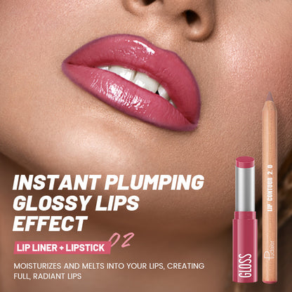 مجموعة أحمر شفاه ومحدد شفاه مطفي خفيف الوزن