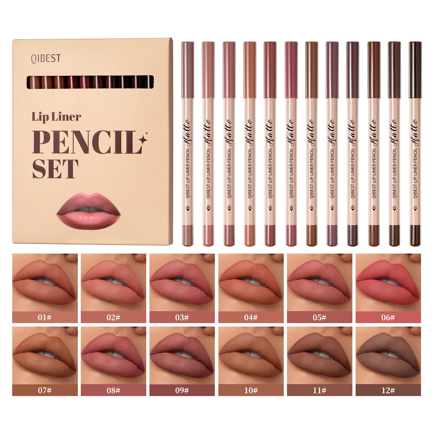 12-color Log Matte Lipstick Lip Liner Suit