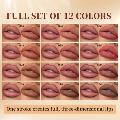 12-color Log Matte Lipstick Lip Liner Suit