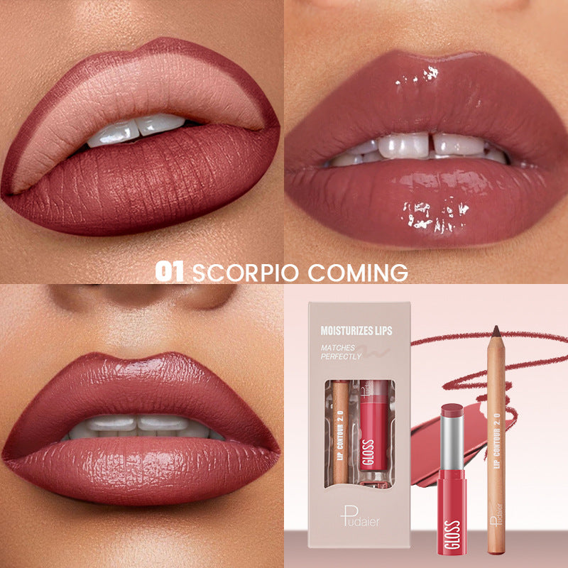 مجموعة أحمر شفاه ومحدد شفاه مطفي خفيف الوزن