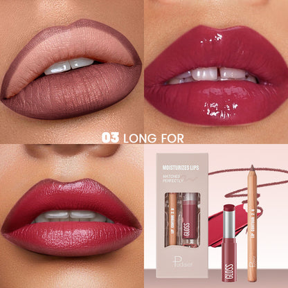 مجموعة أحمر شفاه ومحدد شفاه مطفي خفيف الوزن