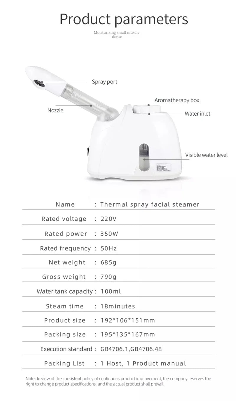 Ozone Facial Steamer Warm Mist Humidifier for Face Deep Cleaning Vaporizer Sprayer Salon Home