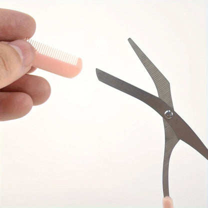 Pink eyebrow trimming scissors with built-in comb - stainless