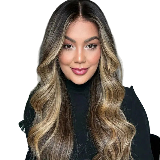 Ombre Chestnut Brown Blonde Balayage Wig Synthetic Lace