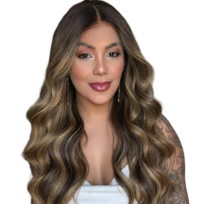 Ombre Chestnut Brown Blonde Balayage Wig Synthetic Lace