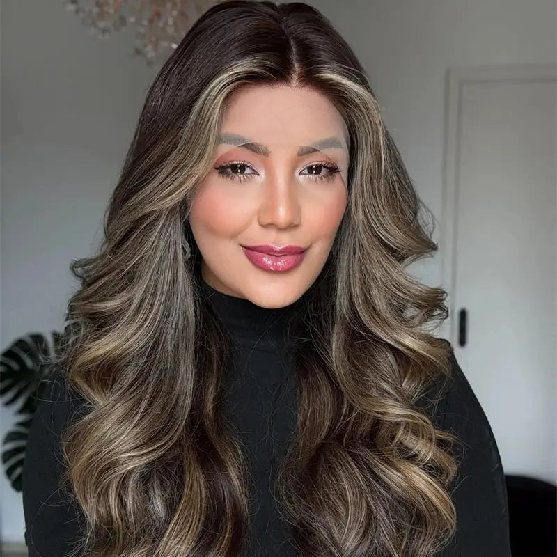 Ombre Chestnut Brown Blonde Balayage Wig Synthetic Lace
