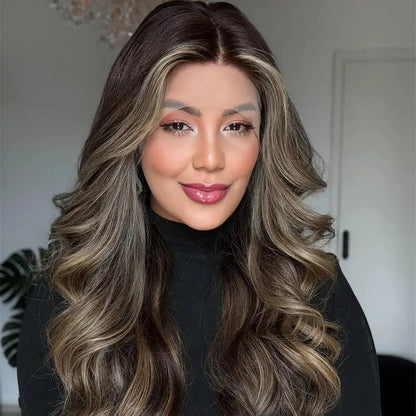 Ombre Chestnut Brown Blonde Balayage Wig Synthetic Lace