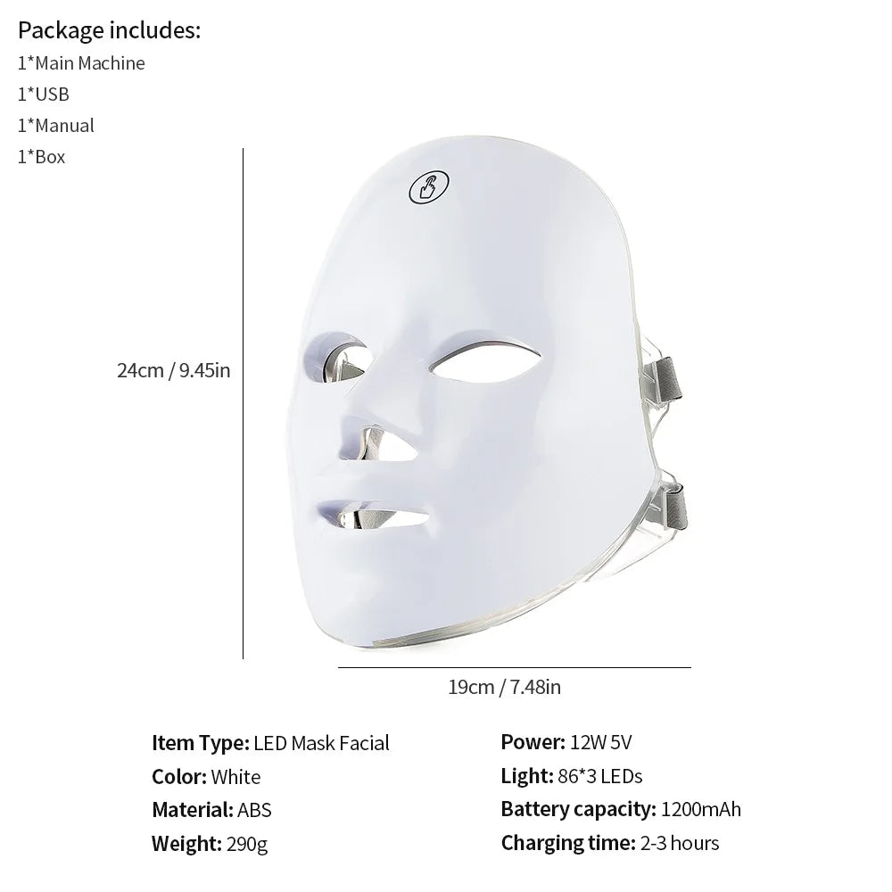 7 Colors Led Facial Mask With Neck Red Light Therapy Mask