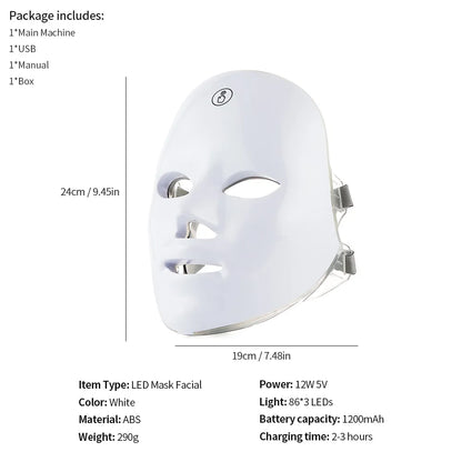 7 Colors Led Facial Mask With Neck Red Light Therapy Mask