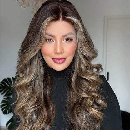 Ombre Chestnut Brown Blonde Balayage Wig Synthetic Lace