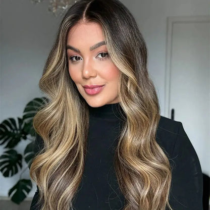 Ombre Chestnut Brown Blonde Balayage Wig Synthetic Lace